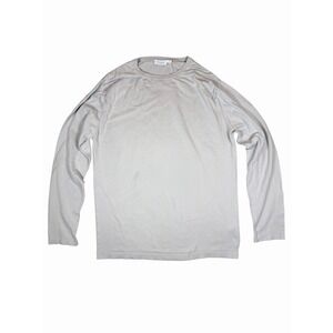 Sunspel Mens Medium Beige Long Sleeve Crewneck Cotton Knit Shirt Luxury England